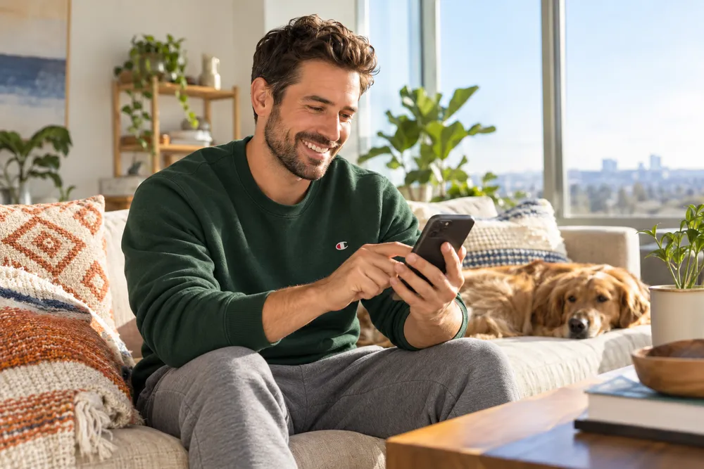 Man completing an online health visit on his phone