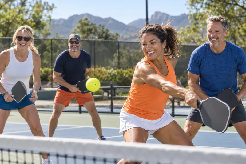 Friends playing pickleball